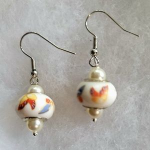 LAST PAIR  MURANO IMPORTED CHARM PEARL ARTESAN DESIGNED ORIGINAL SILVER EARRINGS